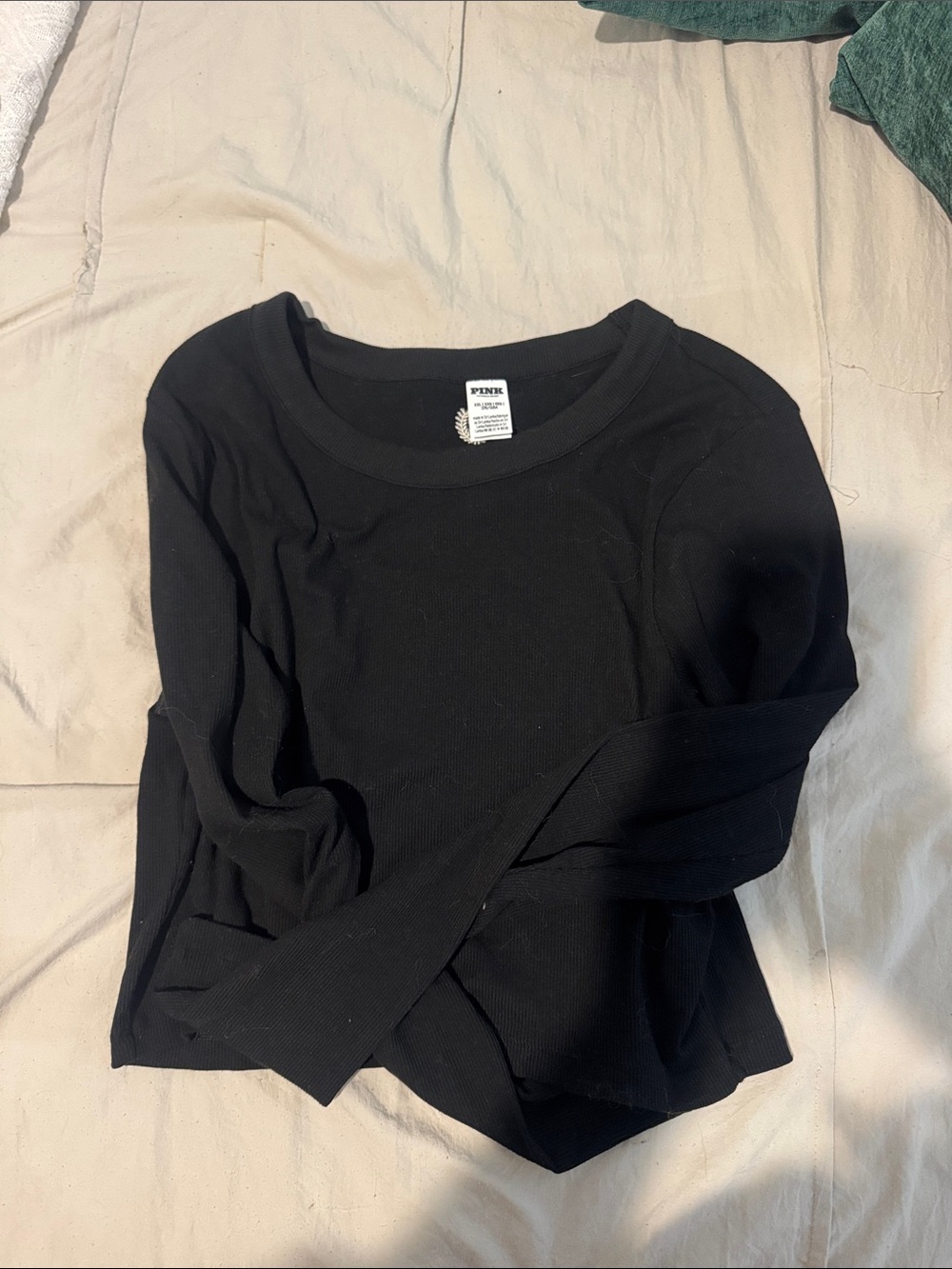 PINK Victoria's Secret Black Ribbed Long Sleeve Crew Top